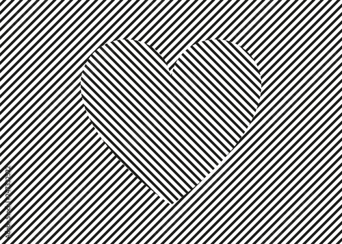 Black and white abstract heart. Vector illustration, optic illusion.