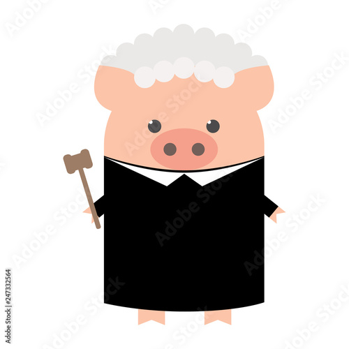 Pig in the costume of judges, the profession. Funny pig, vector
