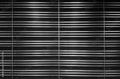 Horizontal black and white steel grid texture background