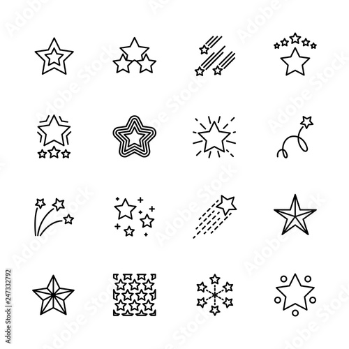 Simple icon set five star. Contains such symbols sky, Cristmas, favorite and night shining star in different shape.