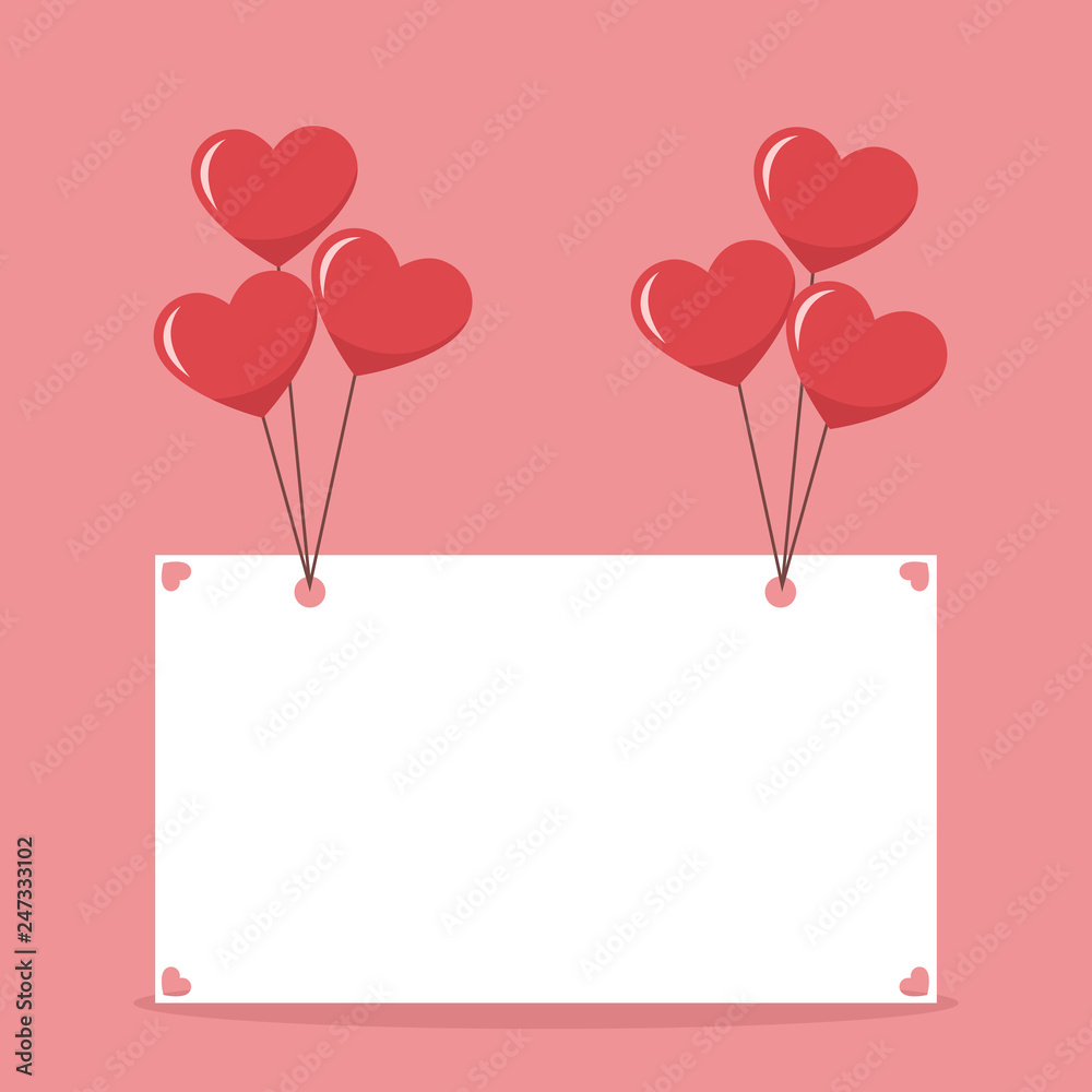 Beautiful valentines card poster with hearts balloons