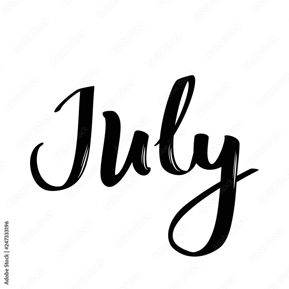 July month name. Handwritten calligraphic word. July month name. Handwritten calligraphic word.