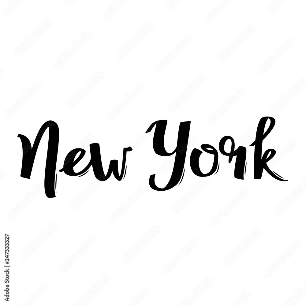 Handwritten city name. New York calligraphic word.