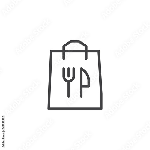 Food delivery bag line icon. linear style sign for mobile concept and web design. Take away paper food bag outline vector icon. Symbol, logo illustration. Pixel perfect vector graphics