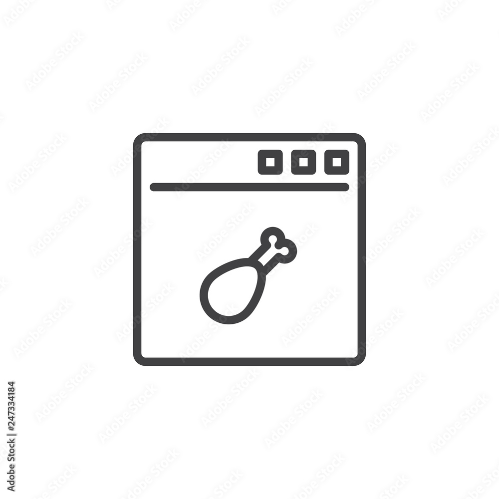 Fast food ordering Web page line icon. linear style sign for mobile concept and web design. Food delivery website outline vector icon. Symbol, logo illustration. Pixel perfect vector graphics Fast food ordering Web page line icon. linear style sign for mobile concept and web design. Food delivery website outline vector icon. Symbol, logo illustration. Pixel perfect vector graphics