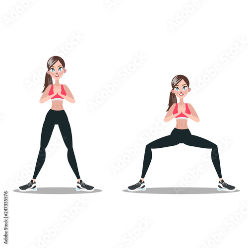 Woman making squats. Exercise for butt. Leg workout