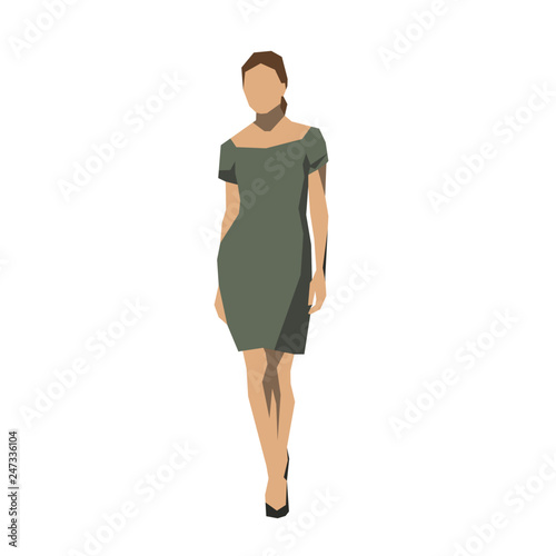 Business woman walkink in short dress, isolated vector illustration