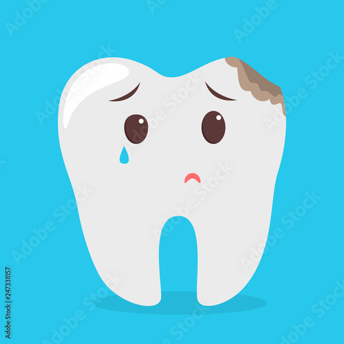 Sad tooth character cry. Idea of dental care
