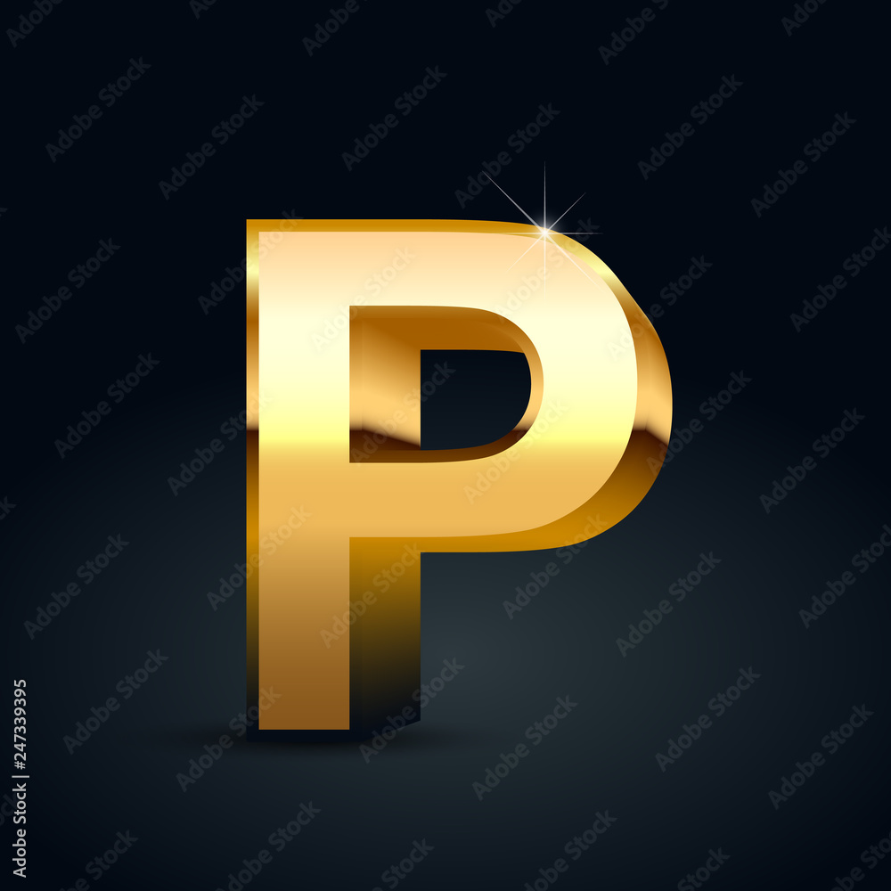 Vector gold letter P uppercase isolated on black background Vector gold letter P uppercase isolated on black background