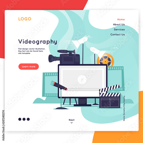 Landing page. Website Template. Videography. Flat design vector illustration 