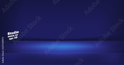 Vector,Empty neon style dark blue color studio table room background ,product display with copy space for display of content design.Banner for advertise product on website.