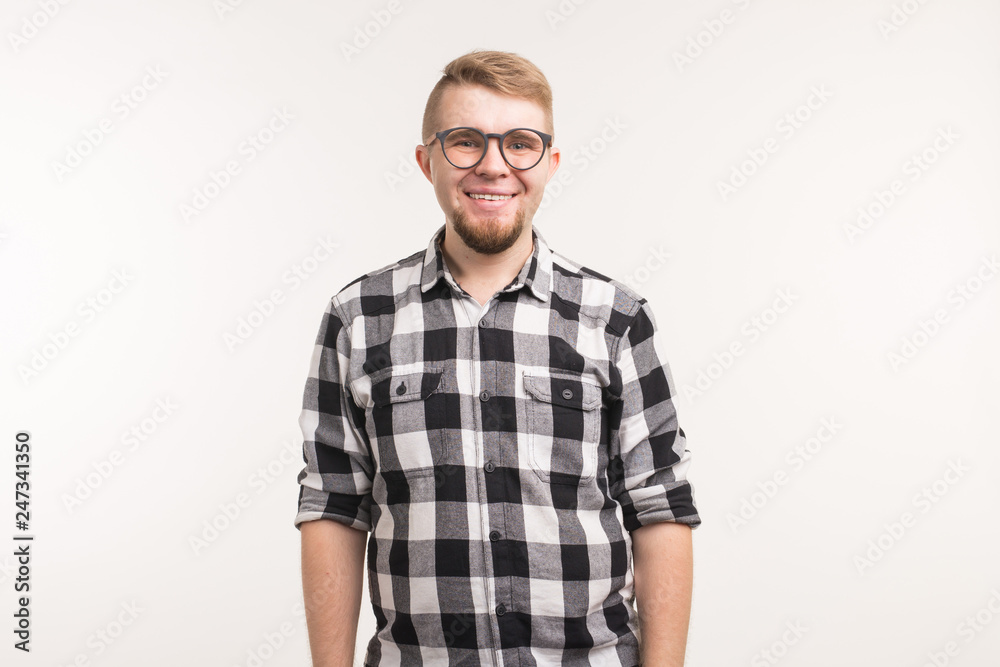People, emotions and education concept - Portrait of smiling student man in shirt over white background People, emotions and education concept - Portrait of smiling student man in shirt over white background