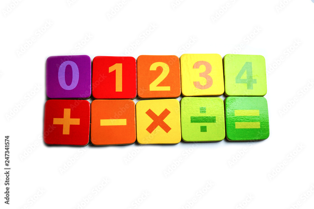 Obraz premium Math Number colorful on white background : Education study mathematics learning teach concept.