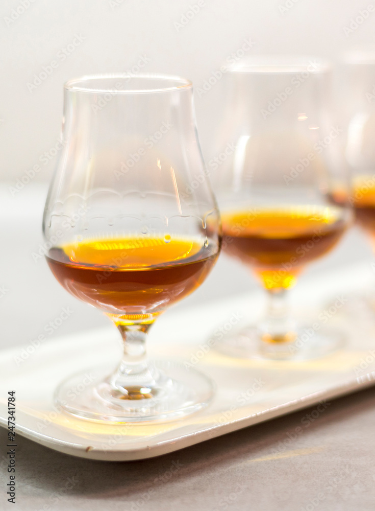 High quality Caribbean rum in modern glass for tasting High quality Caribbean rum in modern glass for tasting