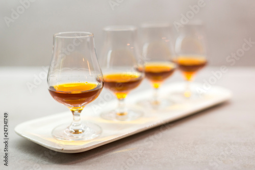 High quality Caribbean rum in modern glass for tasting