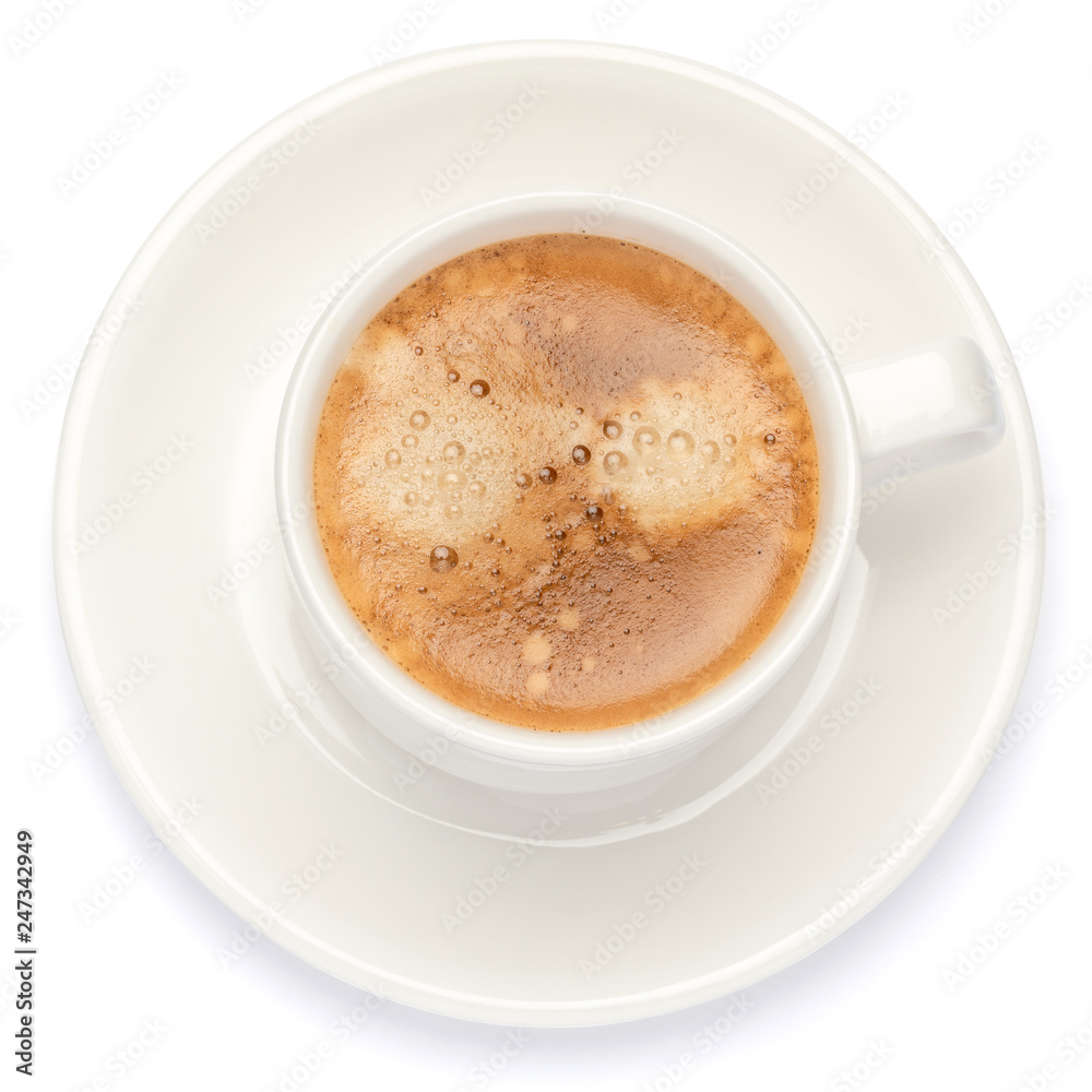 Cup of hot fresh italian espresso isolated on white background Cup of hot fresh italian espresso isolated on white background
