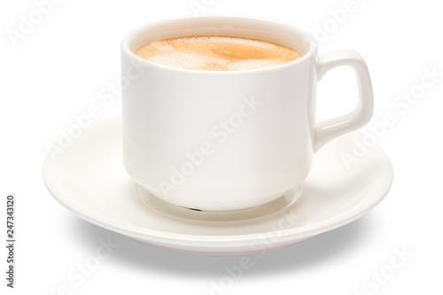 Cup of hot fresh italian espresso isolated on white background
