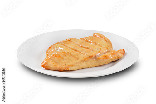 Grilled chicken fillet plate on white background