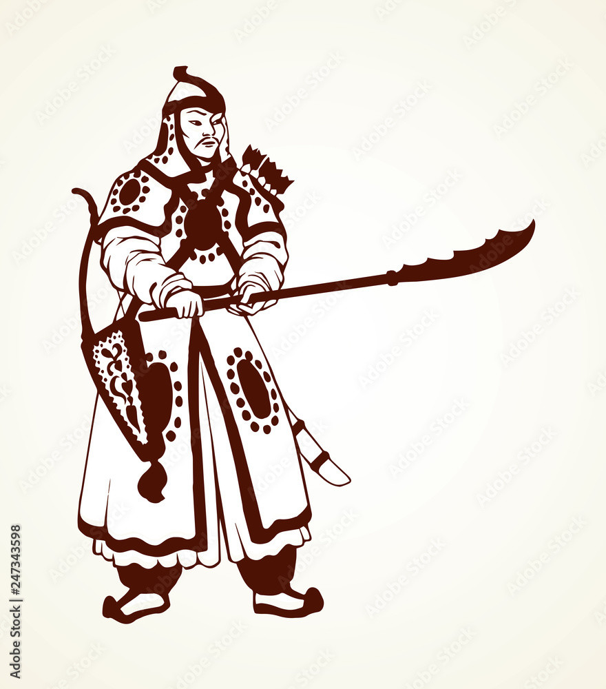 Vector drawing of Chinese warrior Stock Vector | Adobe Stock