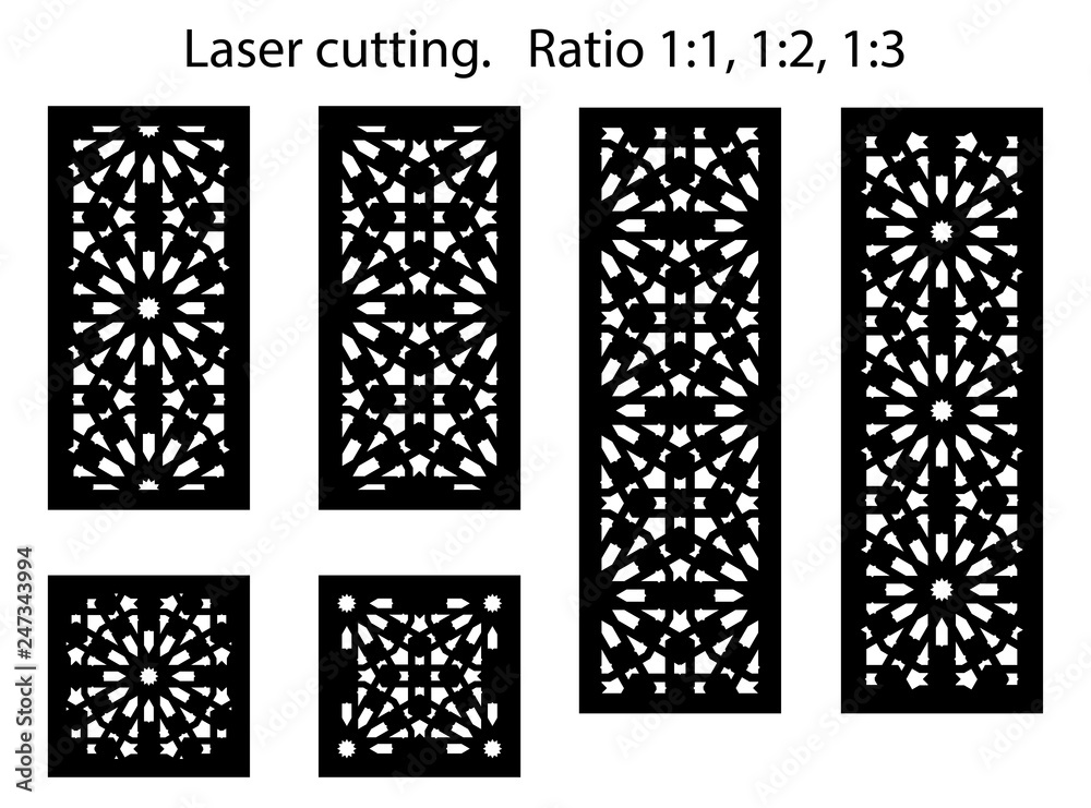 Set of decorative vector panels for laser cutting. Template for interior partition in arabesque style. Ratio 1:1, 1:2, 1:3, 2:3 - Vector Set of decorative vector panels for laser cutting. Template for interior partition in arabesque style. Ratio 1:1, 1:2, 1:3, 2:3 - Vector