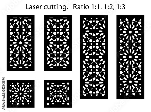 Set of decorative vector panels for laser cutting. Template for interior partition in arabesque style. Ratio 1:1, 1:2, 1:3, 2:3 - Vector 