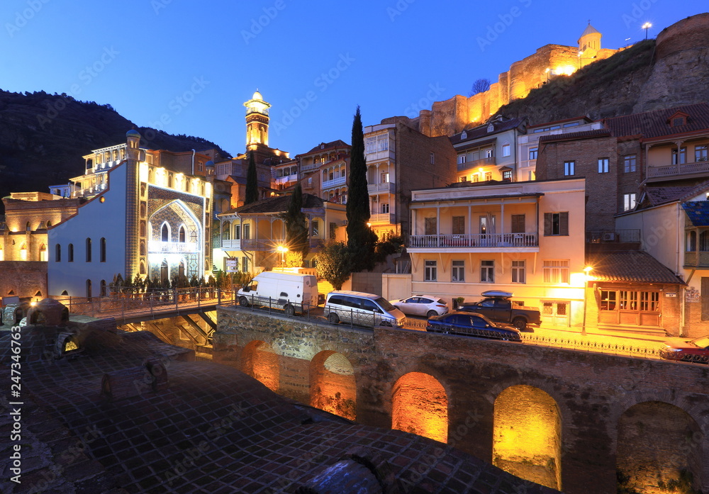View of the Old Town of Tbilisi, Georgia before sunrise