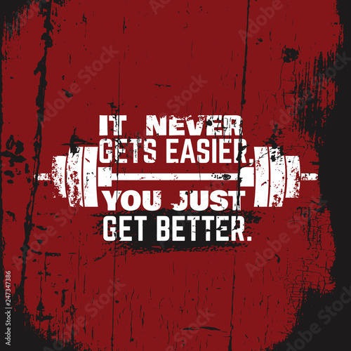 Colorful quote typographical motivational  background. Illustration of barbell. Template for poster business card banner and print for t-shirt.