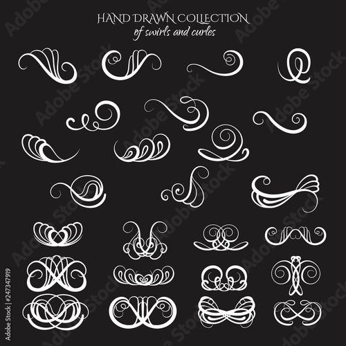 Unique collection of hand drawn swirls and curles. Unique romantic design element for wedding cards, in invitations , save the date cards , poster and banner