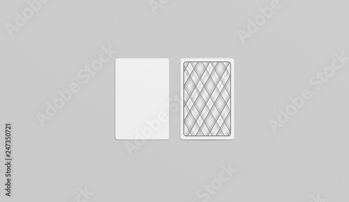 Blank white playing cards face and shirt mockup, isolated, 3d rendering. Empty card display mock up, top view. Clear hazard game luck or risk. Blackjack or fool in vegas template. photo
