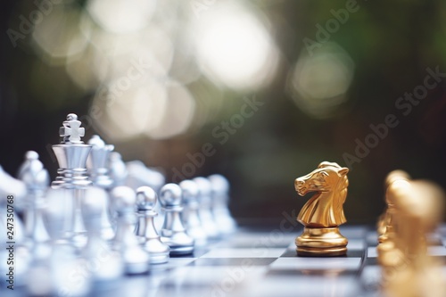 Chess board game, winner winning situation, encounter serious enemy, business competitive concept