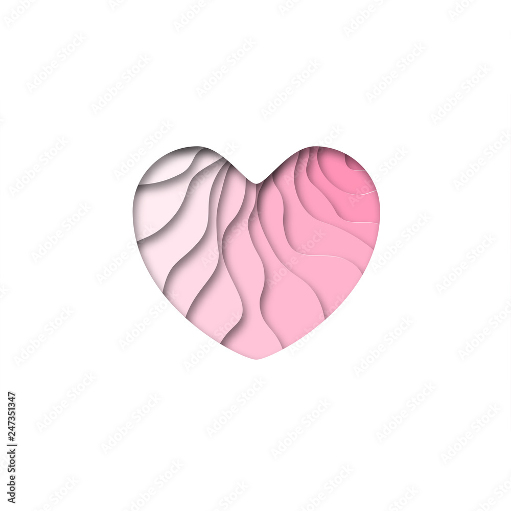 Paper cut pink heart shape 3D design. Template for Valentines day and greeting card backgrounds. Vector Paper cut pink heart shape 3D design. Template for Valentines day and greeting card backgrounds. Vector