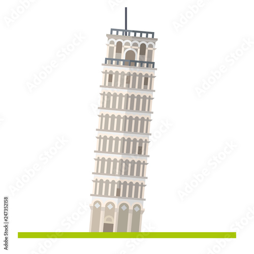 Leaning tower of Pisa, Italy, isolated flat icon