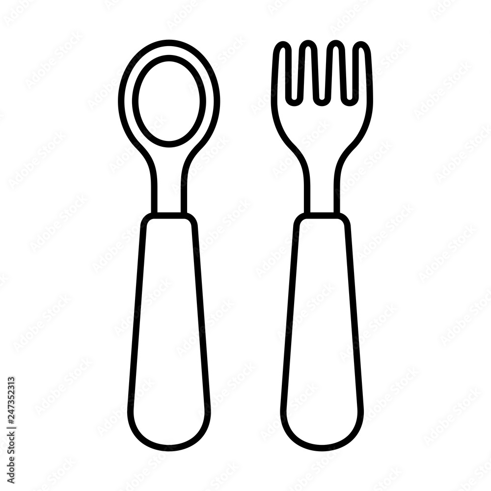 Baby spoon and fork icon. isolated on white background Baby spoon and fork icon. isolated on white background