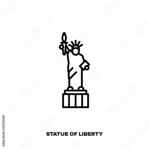 Statue of Liberty, New York, USA, vector line icon.