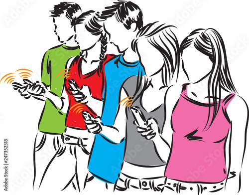 friends with phones illustration