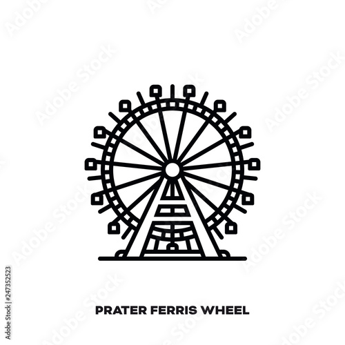 Prater Ferris Wheel at Vienna, Austria, vector line icon.