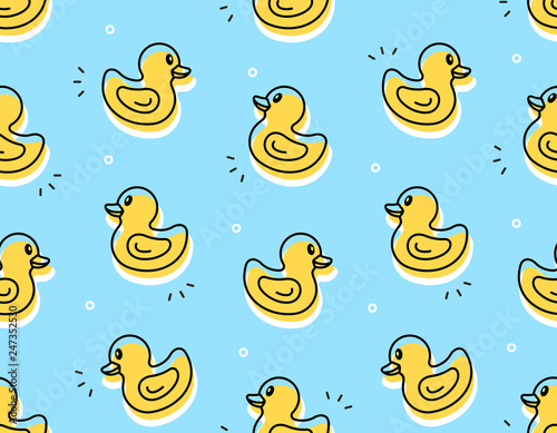 Seamless pattern with Yellow duck. isolated on blue background
