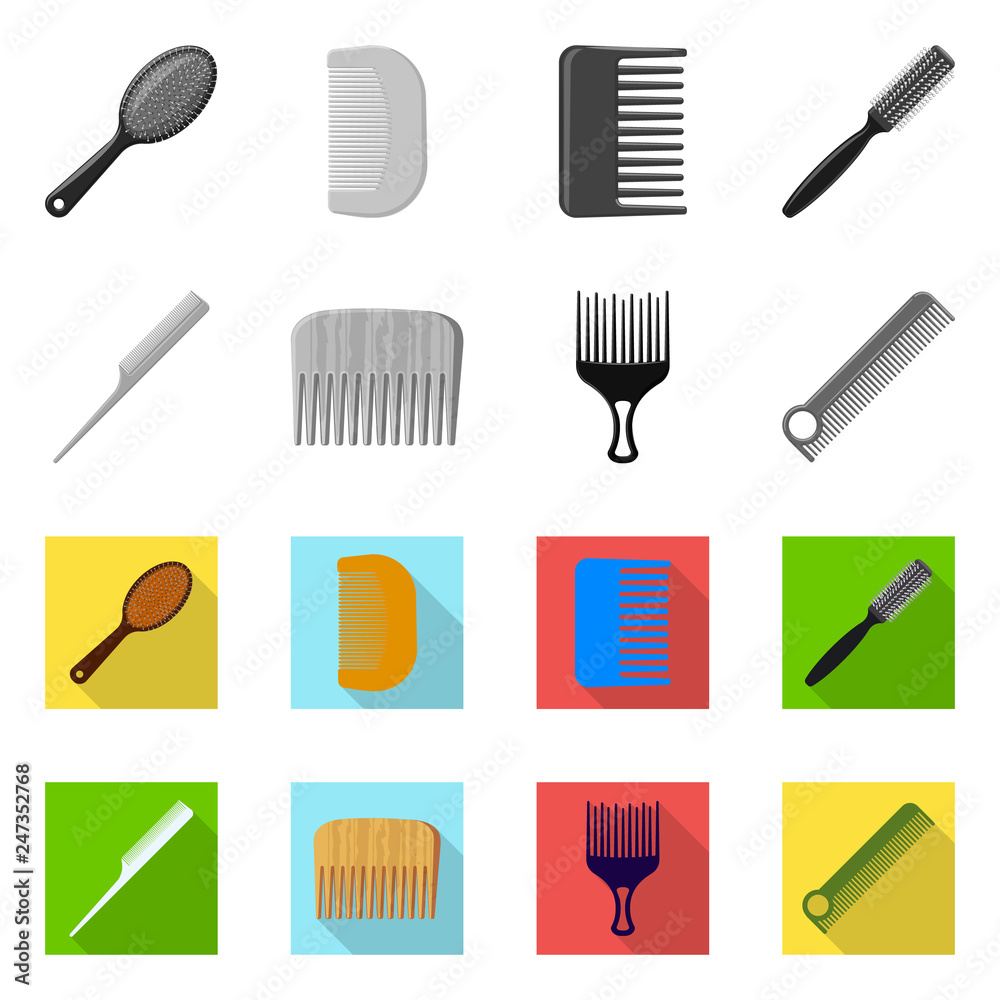 Vector illustration of brush and hair sign. Collection of brush and hairbrush stock symbol for web. Vector illustration of brush and hair sign. Collection of brush and hairbrush stock symbol for web.