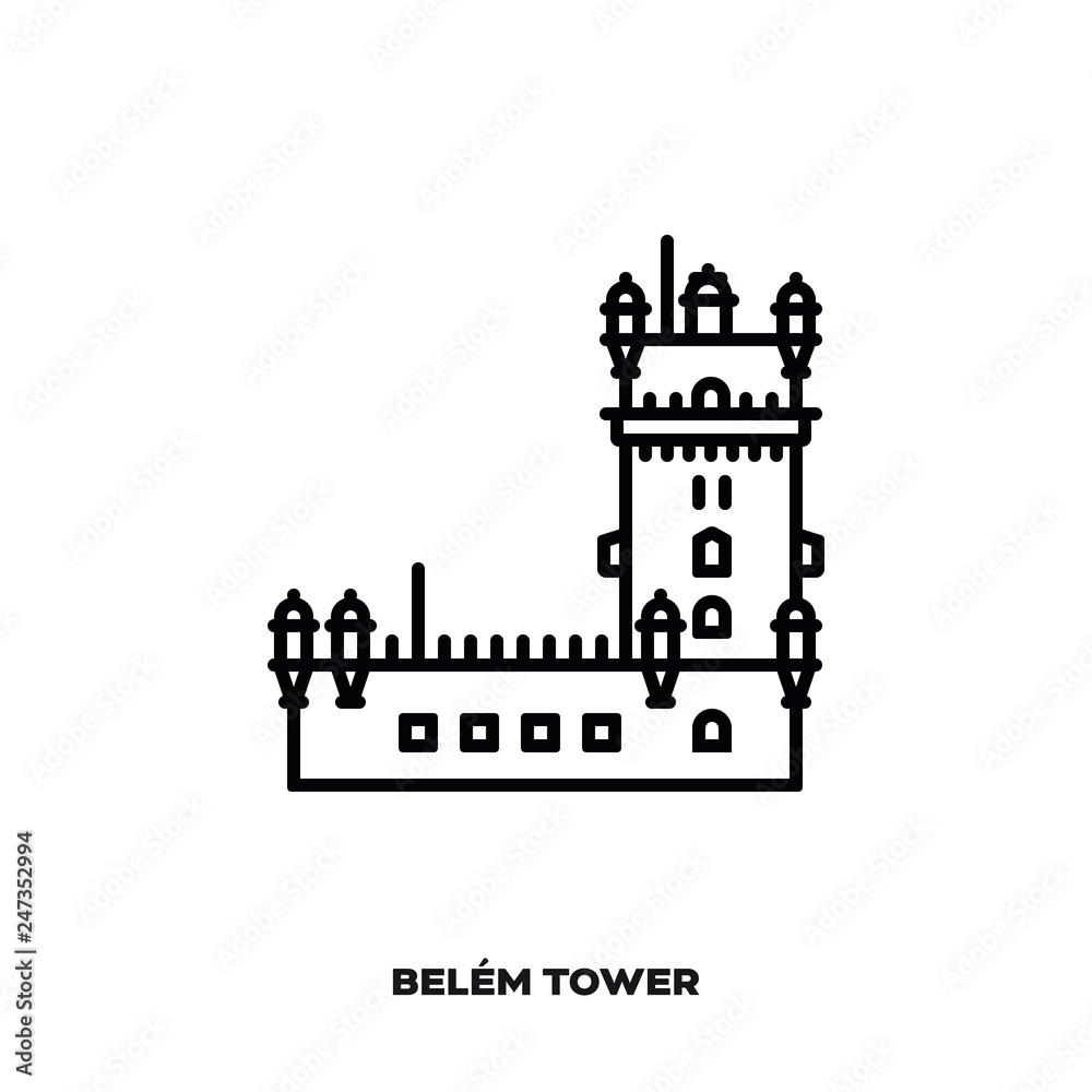 Belem Tower at Lisbon, Portugal vector line icon.