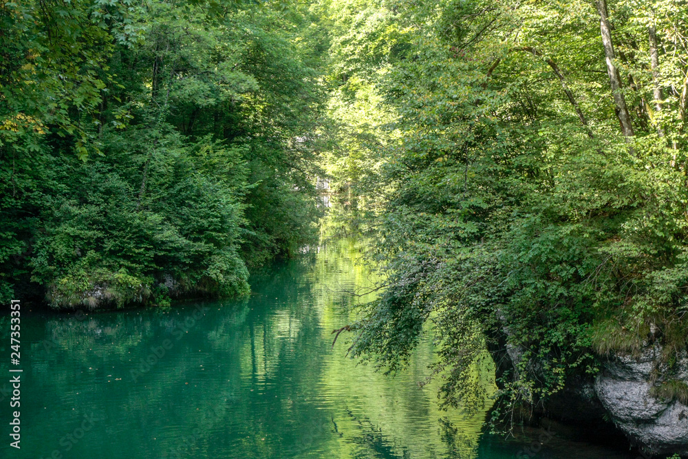 Source de la Loue. River  near the city of Ouhans in France
