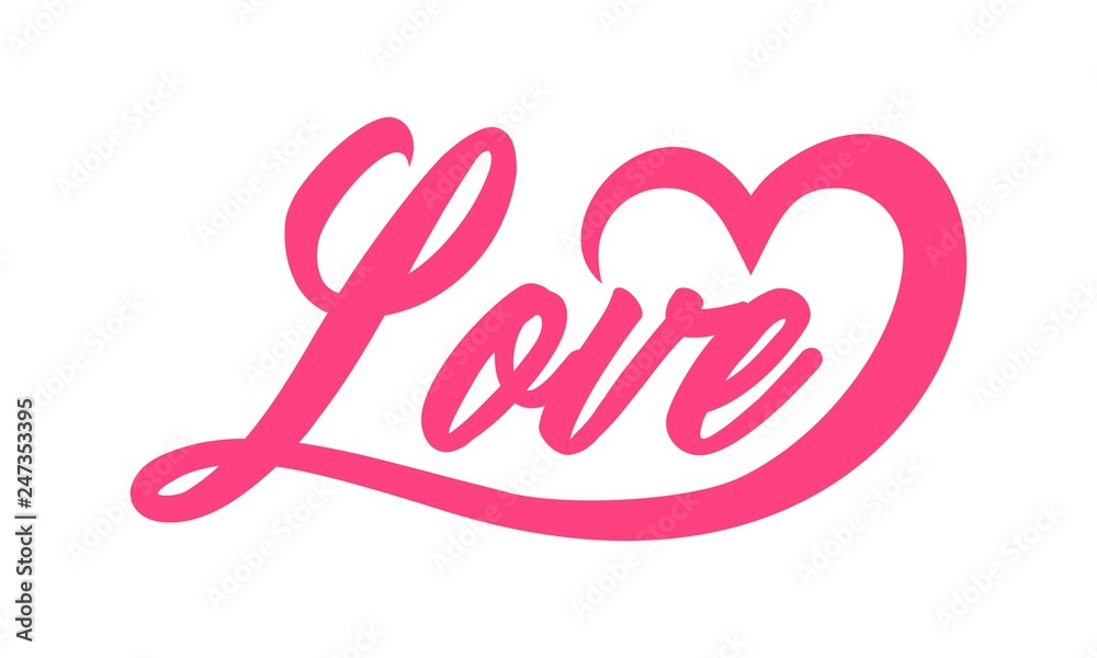  Calligraphy word Love. Vector Valentines Day Hand Drawn lettering