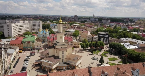 Top view of city center and council of Ivano-Frankivsk, the city in the western Ukraine photo