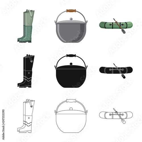 Vector illustration of fish and fishing logo. Set of fish and equipment stock symbol for web.