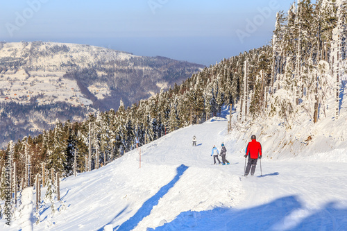 Fototapeta Naklejka Na Ścianę i Meble -  Winter landscape in a ski resort on Skrzyczne slopes in Szczyrk