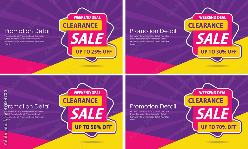 Poster and Banner Template Sale Special Promotion Clearance Special Offer up to 25%, 30%, 50%, 70% Vector illustration - Vector