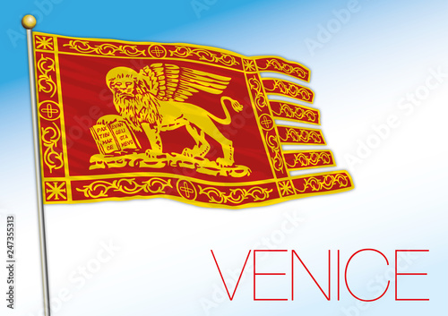 Venice flag with saint marc lion, Italy, vector illustration