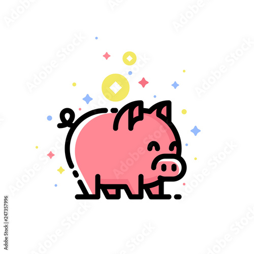 Cute pink pig isolated on white background. Editable stroke