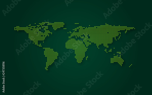 Futuristic green world map abstract technology background. Digital transformation and big data concept. Business quantum internet network communication concept. Vector illustration