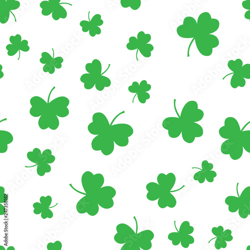 Seamless green shamrock clover leaf pattern background. Saint Patrick's day. Abstract and Modern concept. Geometric creative design stylish theme. Illustration vector. Paper wrap print and wallpaper
