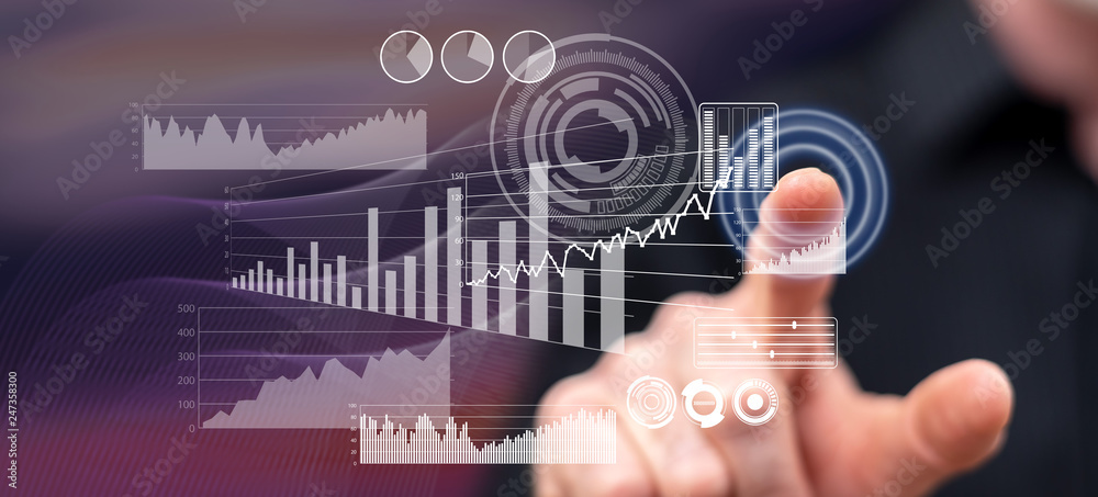 Man touching a financial analysis concept Man touching a financial analysis concept